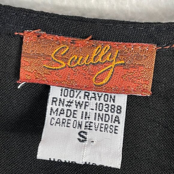 Scully Womens Small Black Embroidered Button Up Blouse 3/4 Sleeve Shirt Tie Back - Picture 5 of 9